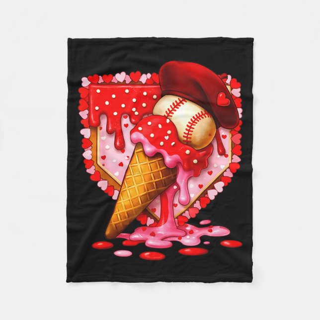 Cobertor De Velo Baseball Heart Valentine Baseball Ice Cream Drip B (Frente)