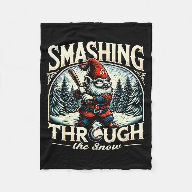 Cobertor De Velo Baseball Player Christmas Gnome, Smashing Through  (Frente)