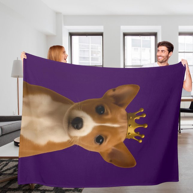 Cobertor De Velo Basenji Puppy na Dourada Coroa (Basenji Puppy in Gold Crown Cute Fleece Blanket by Ricaso. A brown and white puppy on purple )