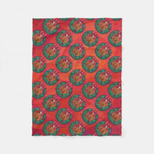 Cobertor De Velo Basquete em Holly Wreath Pattern em Red