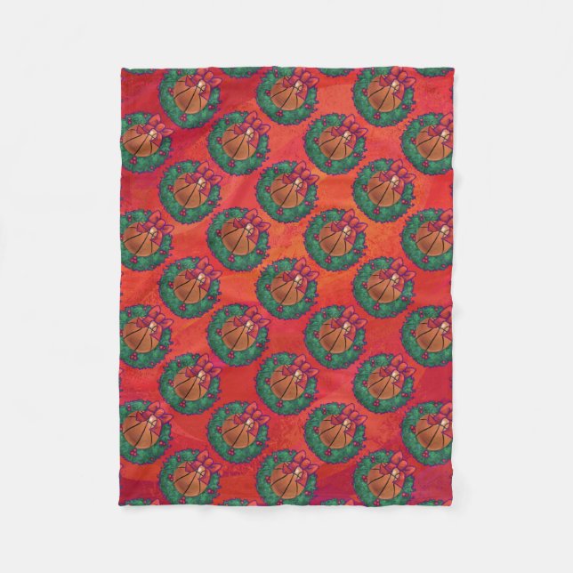 Cobertor De Velo Basquete em Holly Wreath Pattern em Red (Frente)