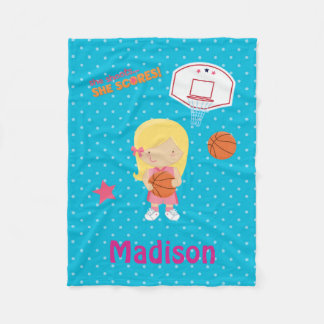 Cobertor De Velo Basquetebol azul da aro das bolinhas da menina do