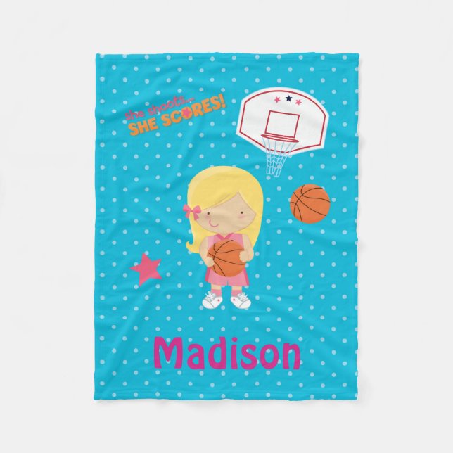 Cobertor De Velo Basquetebol azul da aro das bolinhas da menina do (Frente)