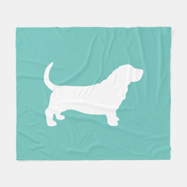 Cobertor De Velo Basset Hound Silhouette Teal e White (Frente (Horizontal))