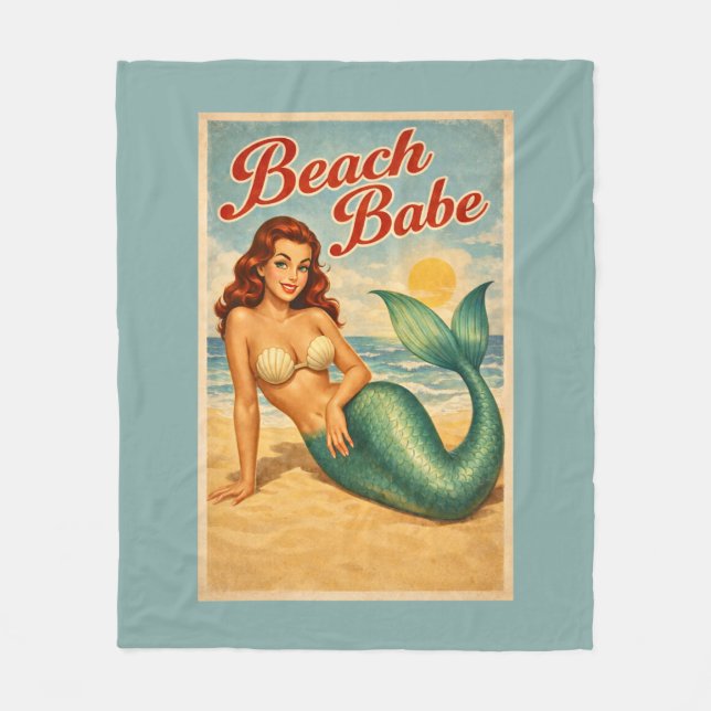 Cobertor De Velo Beach Babe Pin-Up Mermaid -Retro Coastal Life Teal (Frente)