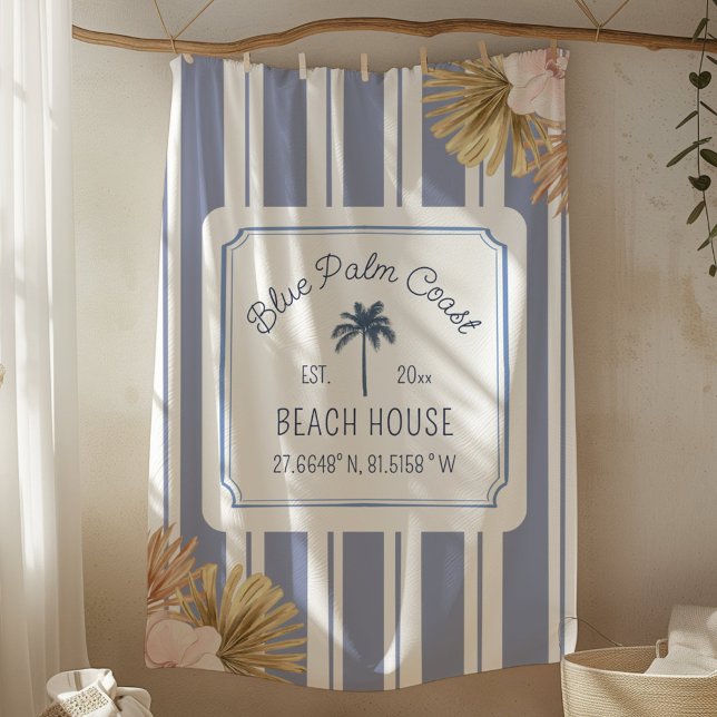 Cobertor De Velo Beach House Blue Stripes Coastal Boho Farmhouse (In situ)