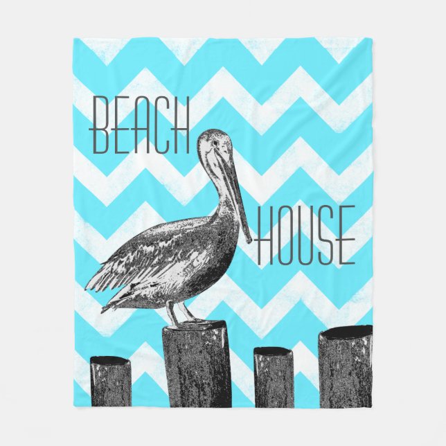 Cobertor De Velo Beach House Pelican e Chevrons (Frente)