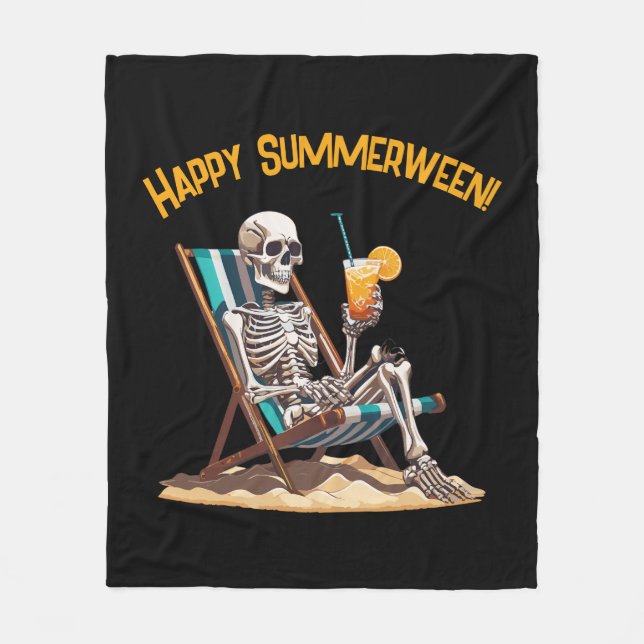 Cobertor De Velo Beach Lounging Skeleton Halloween (Frente)