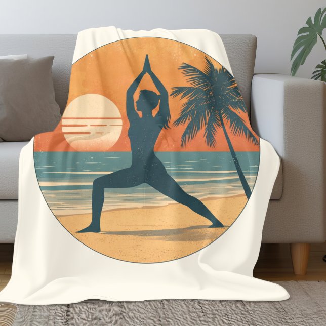 Cobertor De Velo Beach Sunset Yoga Silhouette | Cream Coastal Life (Criador carregado)