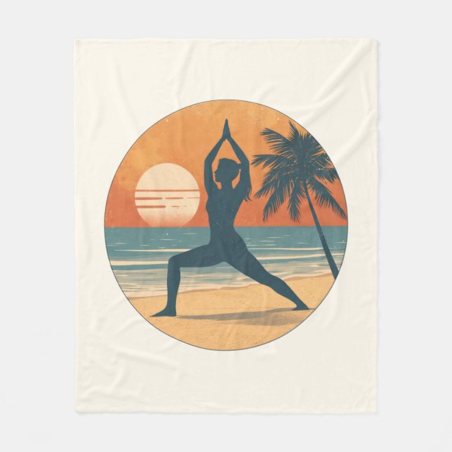Cobertor De Velo Beach Sunset Yoga Silhouette | Cream Coastal Life (Frente)