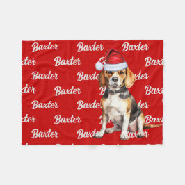 Cobertor De Velo Beagle em Vermelho com Nome Cão de Natal