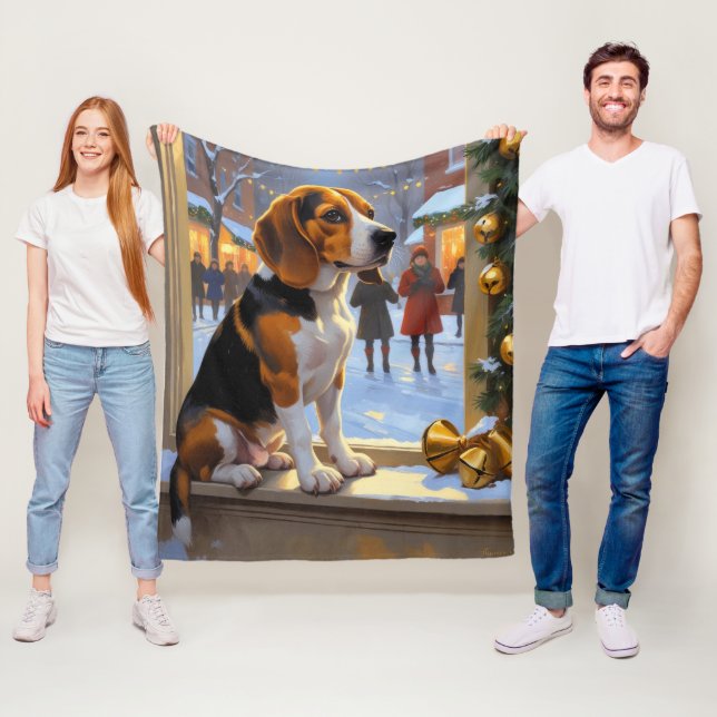 Cobertor De Velo Beagle With Christmas Lights Holiday (In Situ)