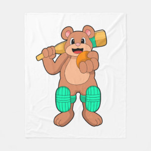 Cobertor De Velo Bear at Cricket with Cricket bat