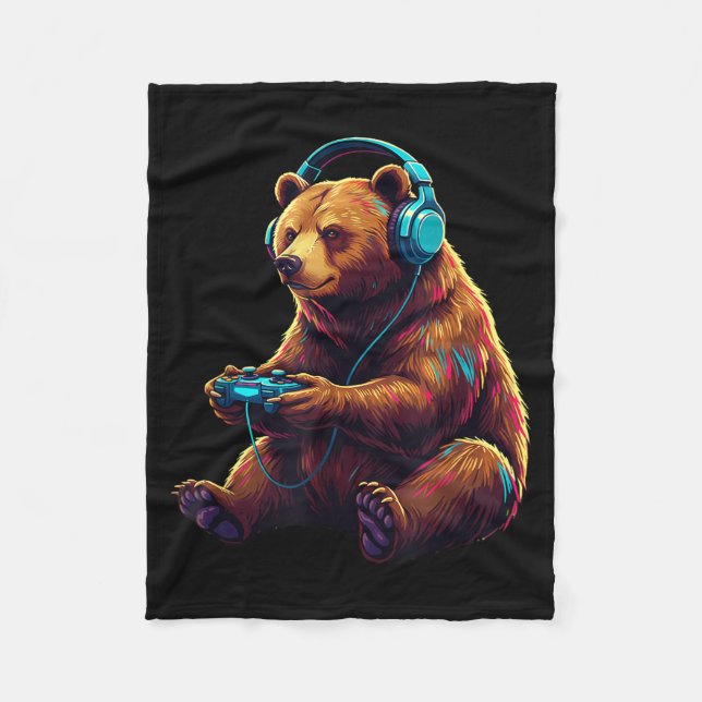 Cobertor De Velo Bear Gaming Animal Video Games Funny Bear  (Frente)