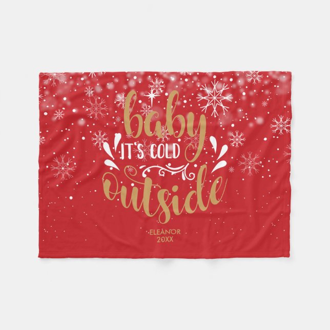 Cobertor De Velo Bebê de Natal Personalizado Está Frio Lá Fora (Frente (Horizontal))