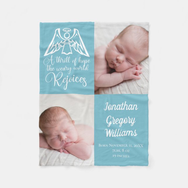 Cobertor De Velo Bebê Foto Azul Personalizado Natal Religioso (Frente)