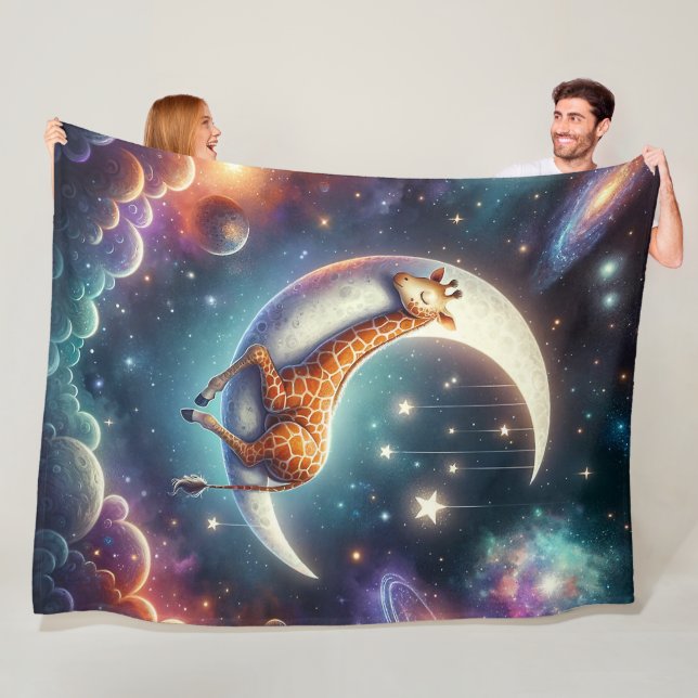 Cobertor De Velo Bebê Girafa Celestial Dormindo na Lua e Estrelas (In Situ)