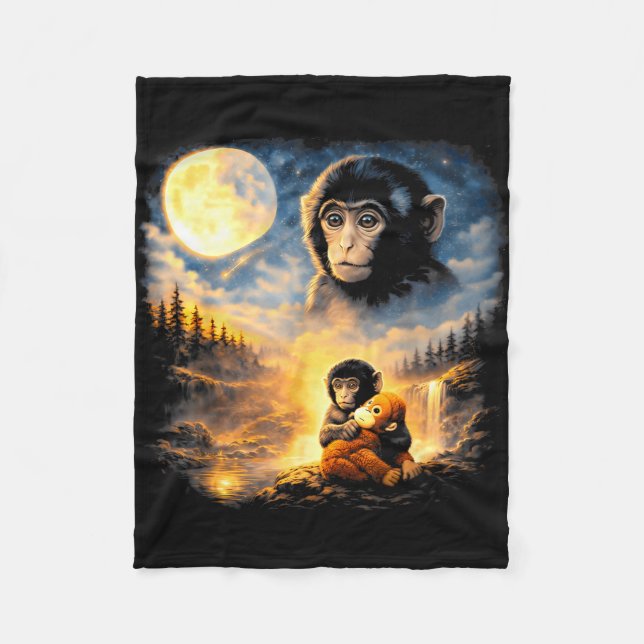 Cobertor De Velo Bebê macaco soco olha para a mãe na lua (Frente)