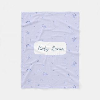 Cobertor De Velo Bebê Menino Azul Doodle Padrão Arco-íris Estrelas