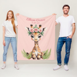 Cobertor De Velo Bebê Personalizado Girafa Feminina Safari