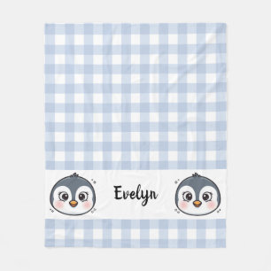Cobertor De Velo Bebê Pinguim Fofo Kawaii Cara Xadrez