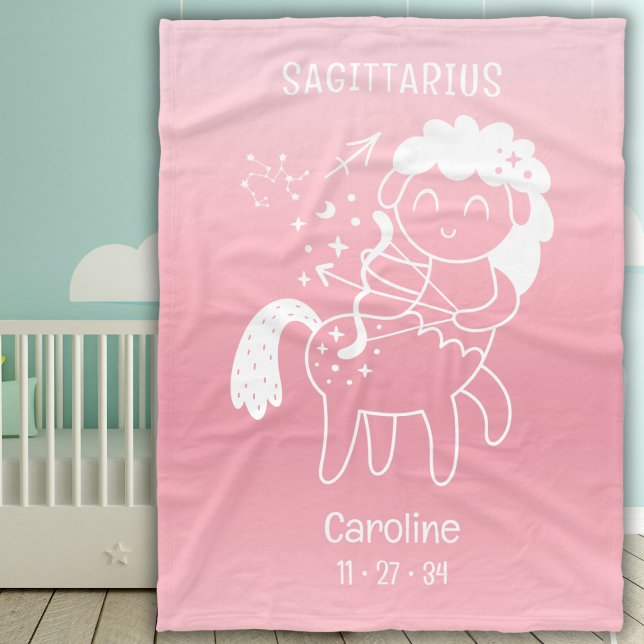 Cobertor De Velo Bebê Sagittarius Nome Zodiac Estrela Branca (Criador carregado)