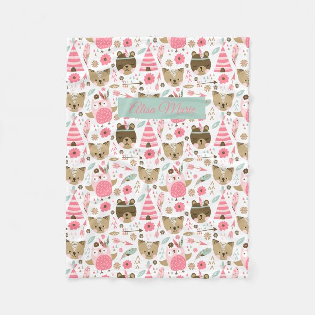 Cobertor De Velo Bebê tribal bonito dos animais (Frente)