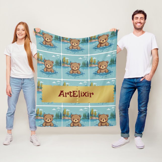 Cobertor De Velo Bebê-Urso Nadando em um Impressão Pond (In Situ)