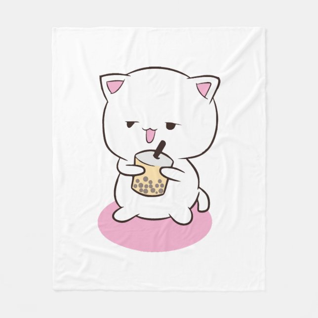 Cobertor De Velo Bebendo de gato Boba Milk (Frente)