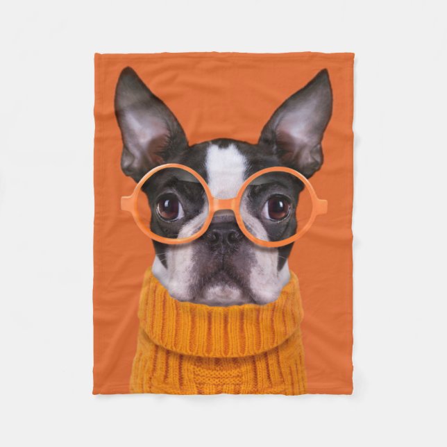 Cobertor De Velo Bebês Mais Pobres | Orange Boston Terrier (Frente)
