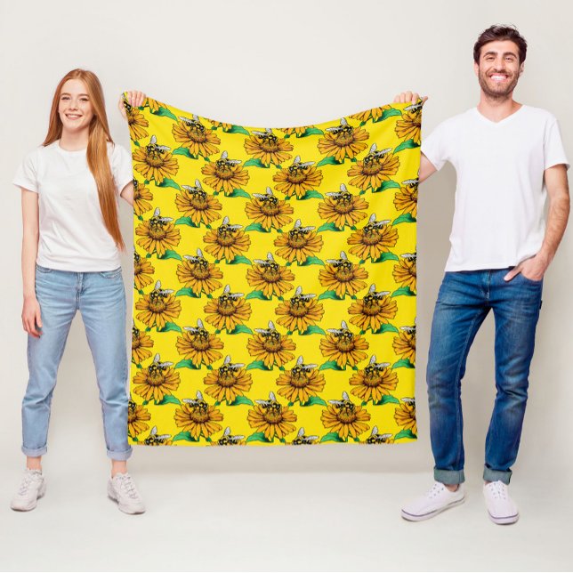 Cobertor De Velo Bee on Sunflower Flower Pattern Design Yellow  (Criador carregado)