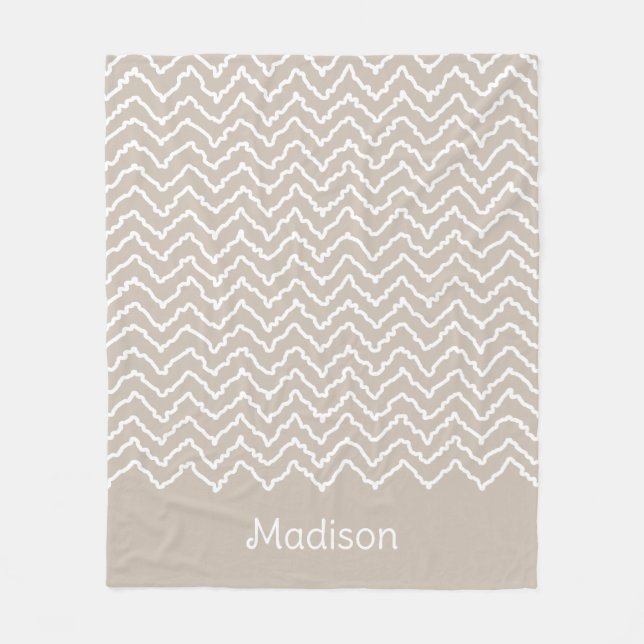 Cobertor De Velo Beige And White Squiggly Chevron Zigzag Pattern (Frente)
