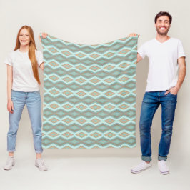 Cobertor De Velo Beige Aqua Turquoise Mint Green Squares Art