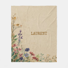 Cobertor De Velo Beige Border Rustic Boho Wildflower Watercolor