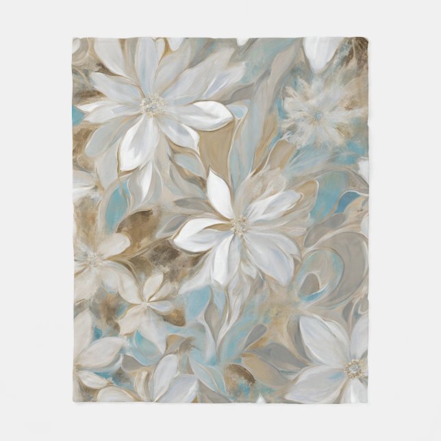 Cobertor De Velo Beige Brown Teal Blue Floral (Frente)