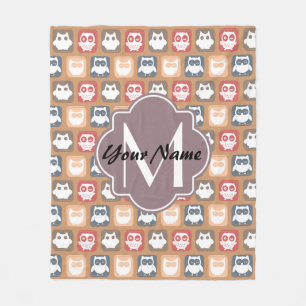 Cobertor De Velo Beige Owls Monograma Personalizado e Nome