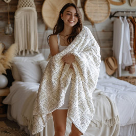 Cobertor De Velo Beige & White Sparkling Quatrefoil Pattern