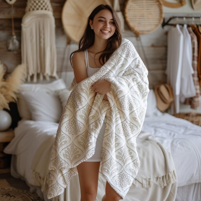 Cobertor De Velo Beige & White Sparkling Quatrefoil Pattern (Criador carregado)