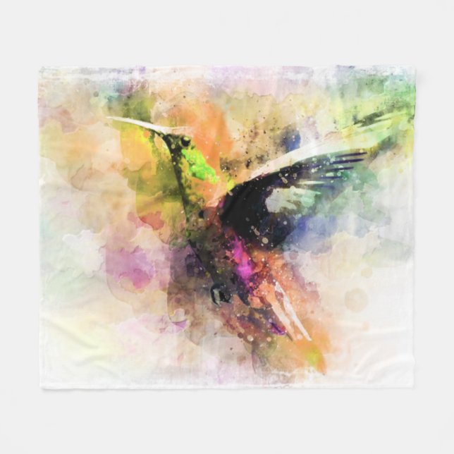 Cobertor De Velo Beija-flor aquarela  (Frente (Horizontal))