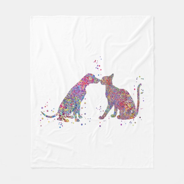 Cobertor De Velo Beijo de gato e cão (Frente)