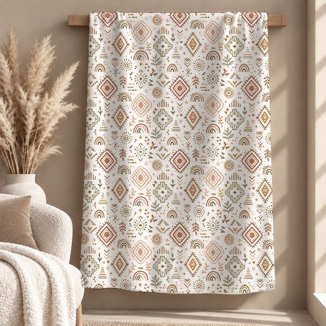 Cobertor De Velo Bela Cobertura Boho Arco-Íris Bege Rústico (Beautiful Rustic Beige Boho Rainbow Blanket)