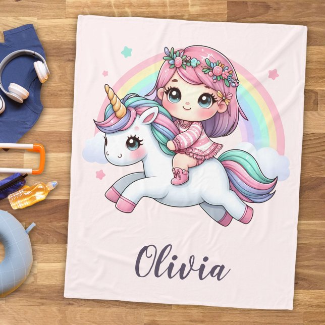 Cobertor De Velo Bela Menina em Unicórnio (Criador carregado)