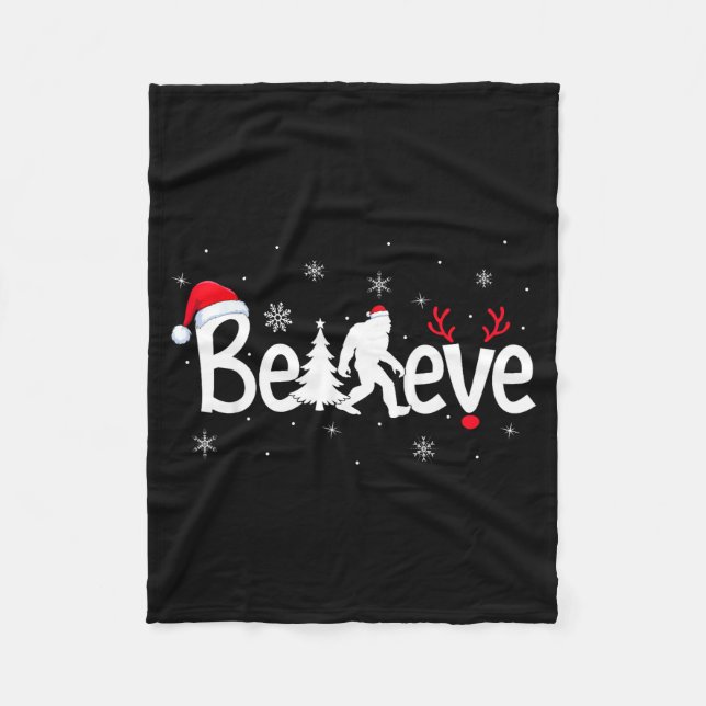 Cobertor De Velo Believe Bigfoot Sasquatch Reindeer Santa Hat Merry (Frente)