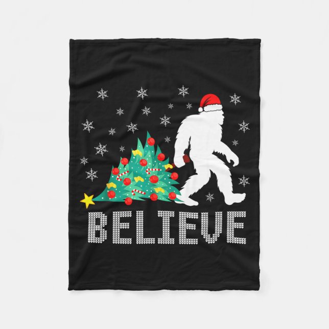 Cobertor De Velo Believe Bigfoot Sasquatch Santa Reindeer Christmas (Frente)