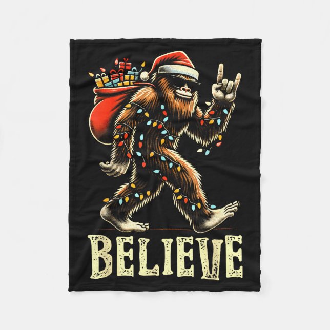 Cobertor De Velo Believe Bigfoot Sasquatch Santa Reindeer Christmas (Frente)