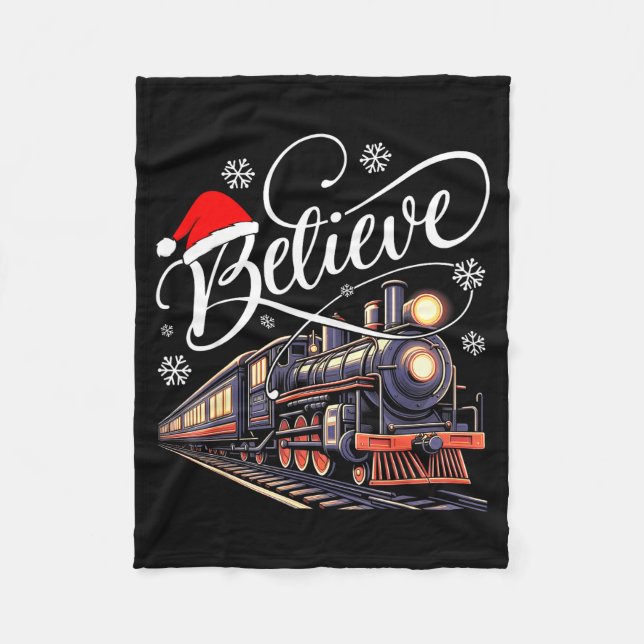 Cobertor De Velo Believe Christmas Trains Xmas Santa Family Pajamas (Frente)