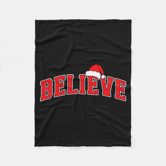 Cobertor De Velo Believe Christmas Varsity Text With Santa Hat Fami (Frente)