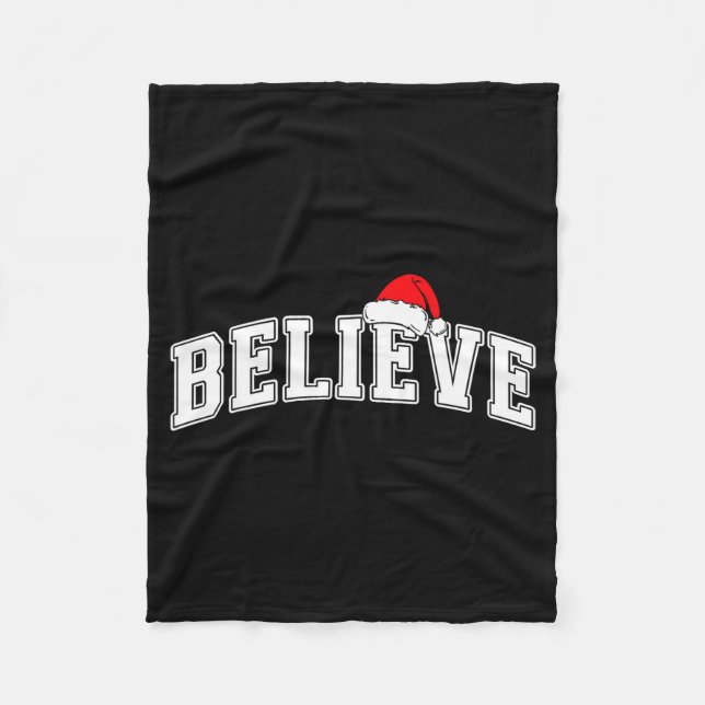Cobertor De Velo Believe Christmas Varsity Text With Santa Hat Fami (Frente)