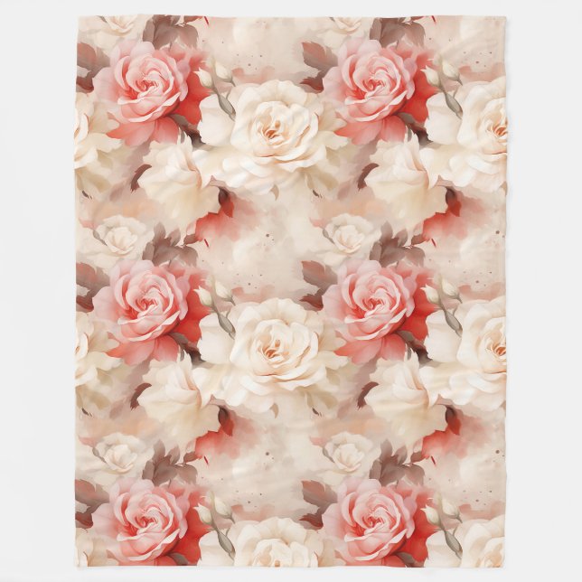 Cobertor De Velo Belíssimo Rosa Bege Creme Rosa Floral (Frente)