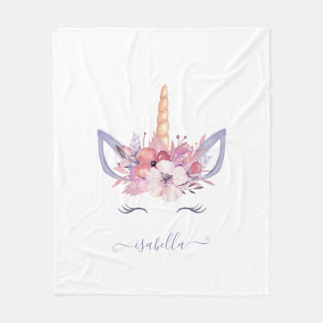 Cobertor De Velo Belo monocórnio rosto aquarela floral (Frente)